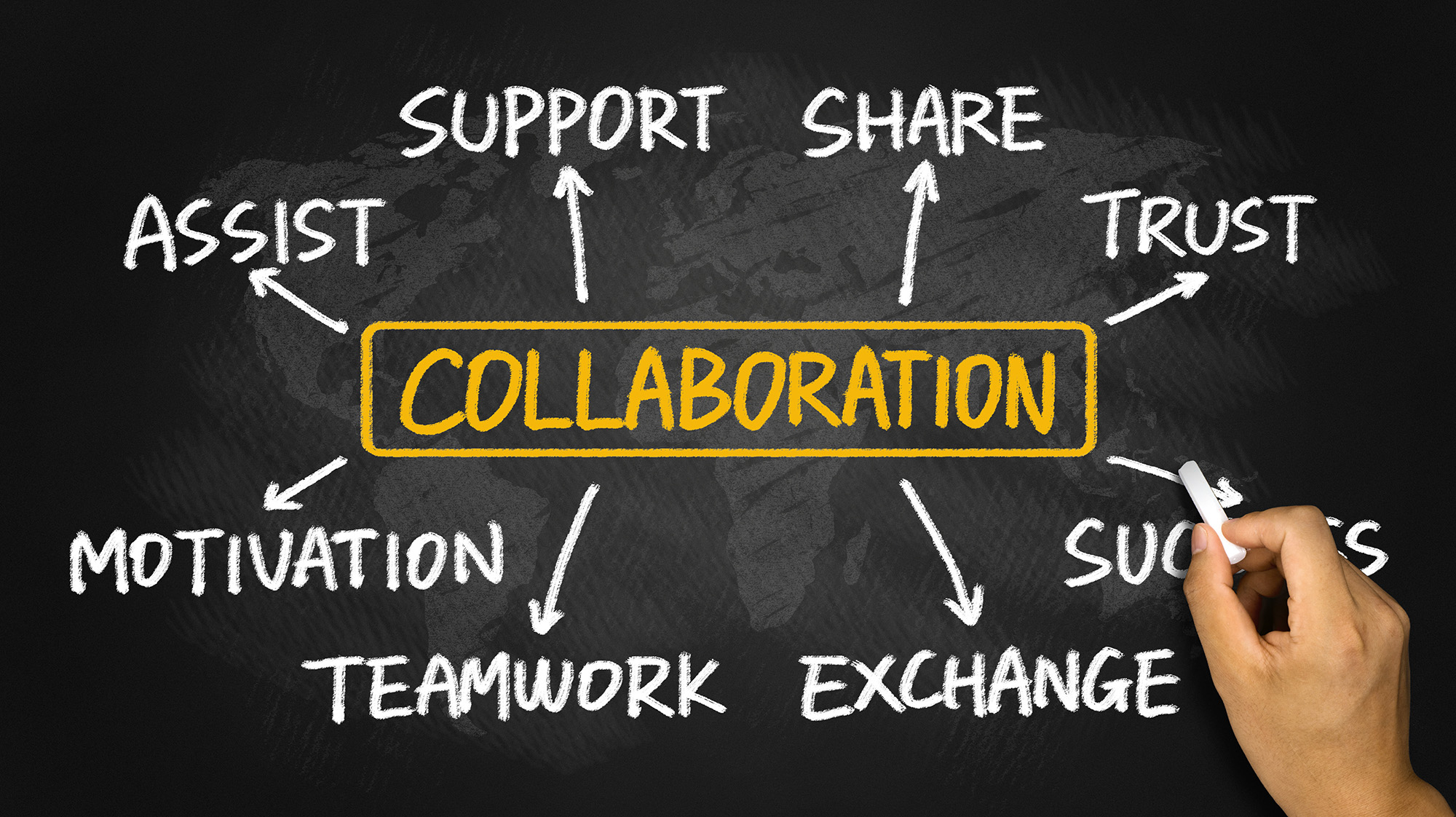 A chalkboard showing inspiration for collaboration.